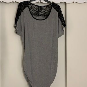 Torrid Grey & Black lace tunic top.